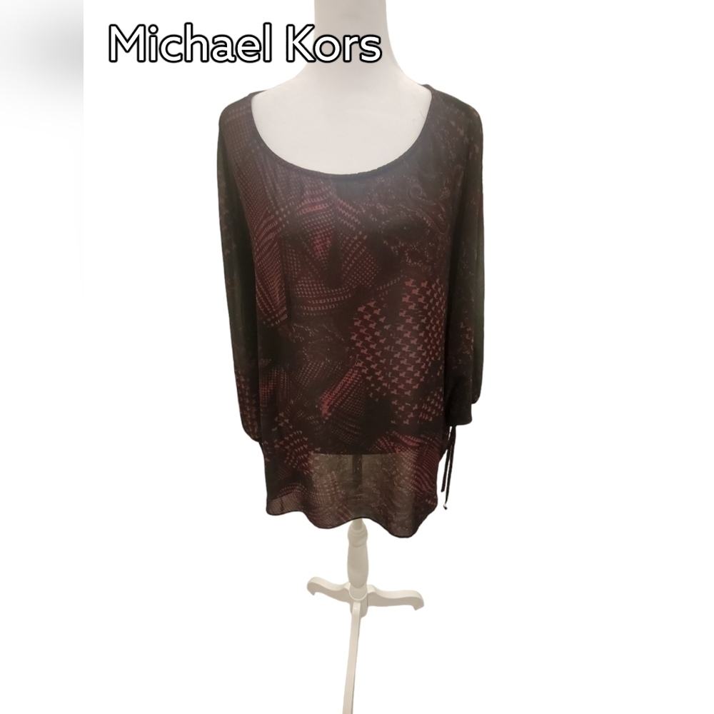 𝅺michael Kors Plus Size Red and Black Sheer Blouse Size 1x